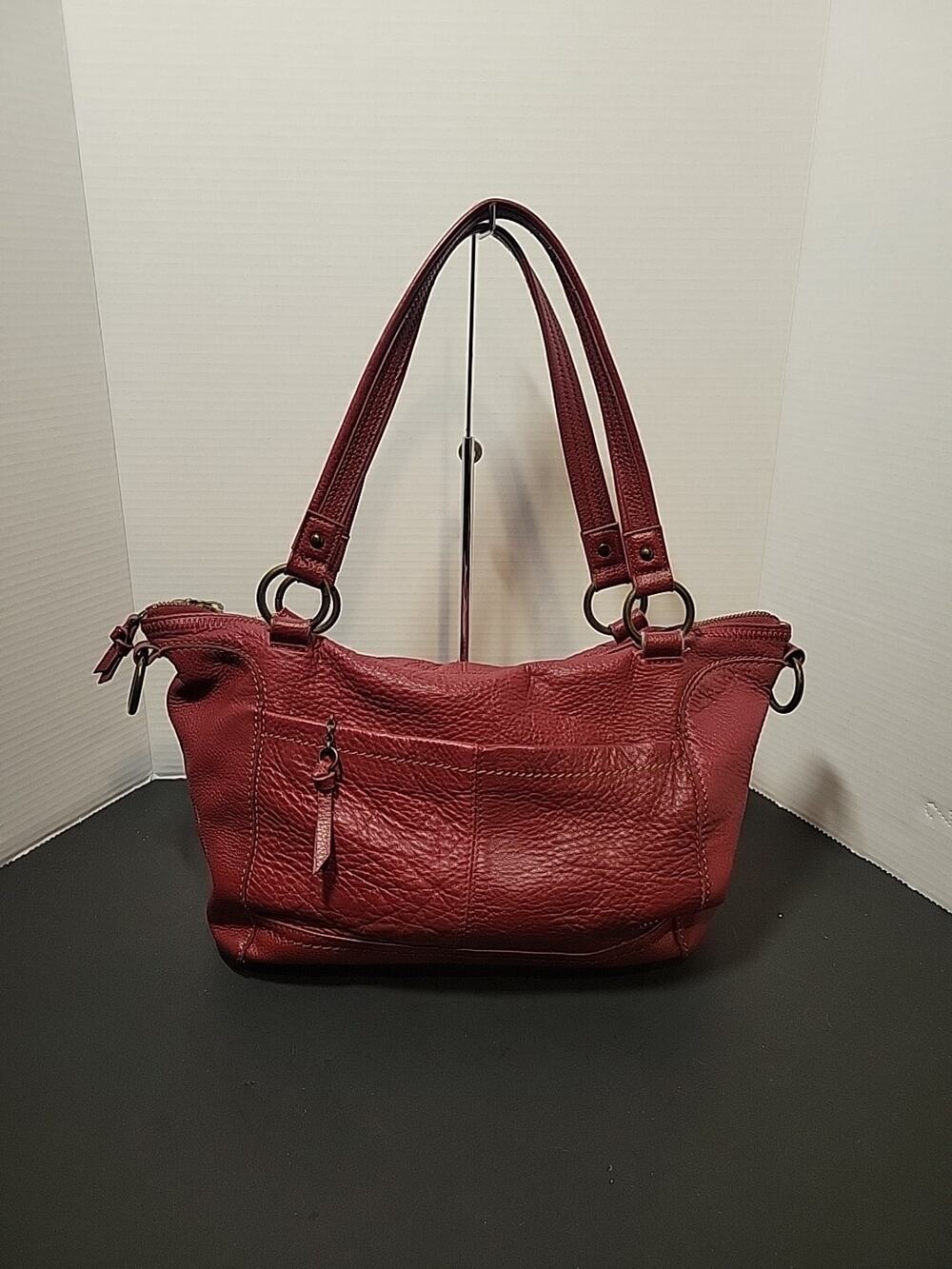 The Sak Red Burgundy Leather Double Handle Satchel